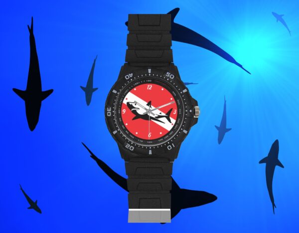 Diver Watch White Shark Black Plastic Watch