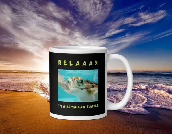 Relax I'm a jamaican turtle black White glossy mug