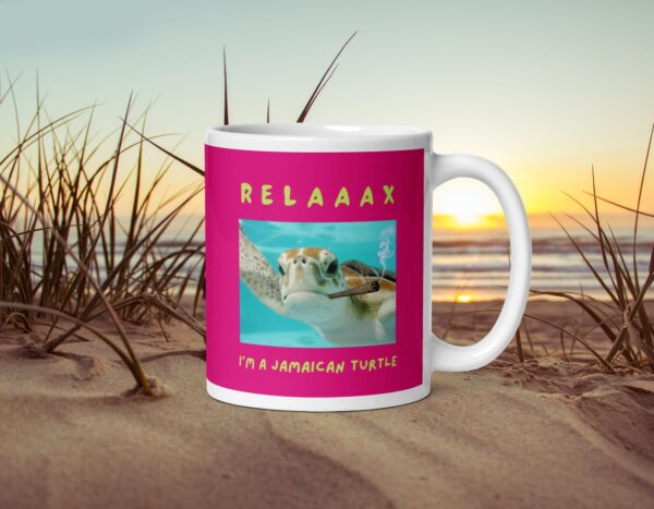 Relax I'm a jamaican turtle pink White glossy mug