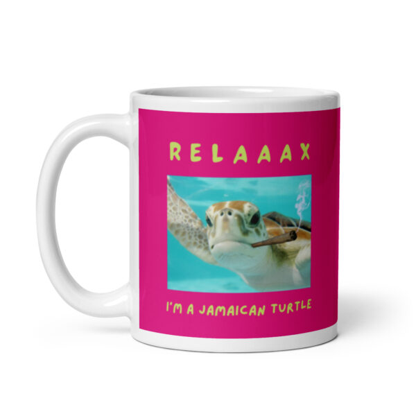 Relax I'm a jamaican turtle pink White glossy mug - Image 2