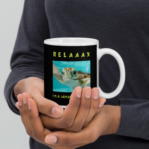 Relax I'm a jamaican turtle black White glossy mug - Image 3