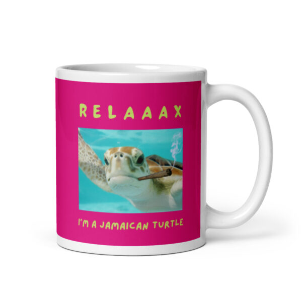 Relax I'm a jamaican turtle pink White glossy mug - Image 3