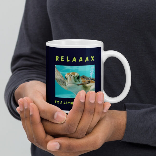 Relax I'm a jamaican turtle navy White glossy mug - Image 3