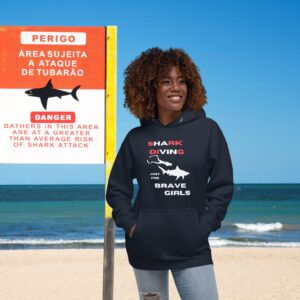 Hoodie Premium Shark Diving Brave Girl Red White