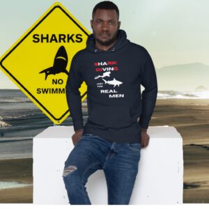 Hoodie Premium Shark Diving Real Men Rot Weiß