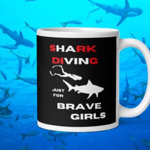 Shark Diving Brave Girls Red And White Text Black Mug