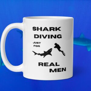 Shark Diving Real Men Dangerous White Mug