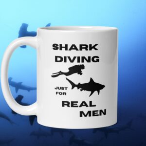 Shark Diving Real Men White Mug