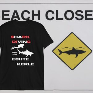 T Shirt Shark Diving Echte Kerle Red White