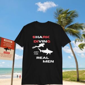 T Shirt Shark Diving Real Men Red White