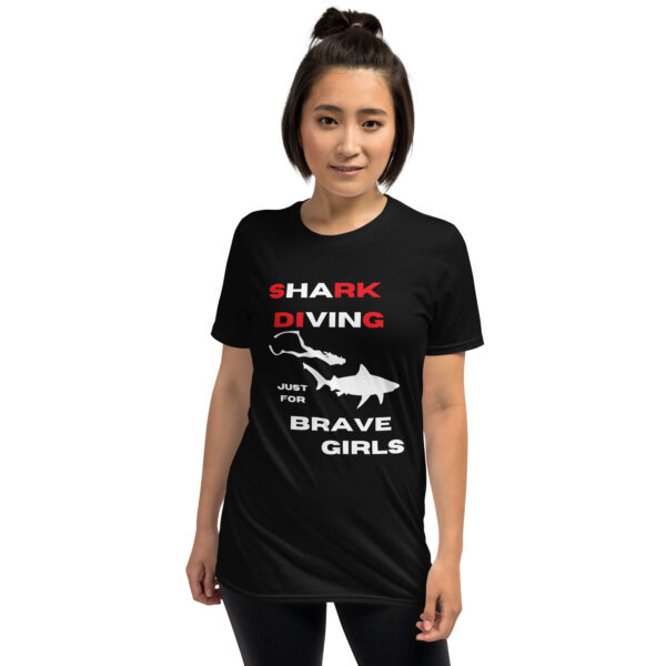 Shark Diving just for Brave Girls red and white text Short-Sleeve Unisex T-Shirt - Image 5