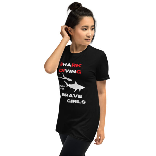 Shark Diving just for Brave Girls red and white text Short-Sleeve Unisex T-Shirt - Image 2