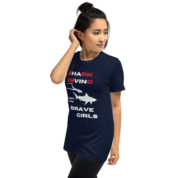 Shark Diving just for Brave Girls red and white text Short-Sleeve Unisex T-Shirt - Image 4