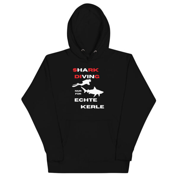 Shark Diving nur für Echte Kerle roter und weißer Text Unisex Premium Hoodie - Image 4