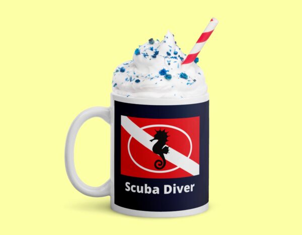 Seahorse Mug Scuba Diver Navy White glossy mug - Image 5