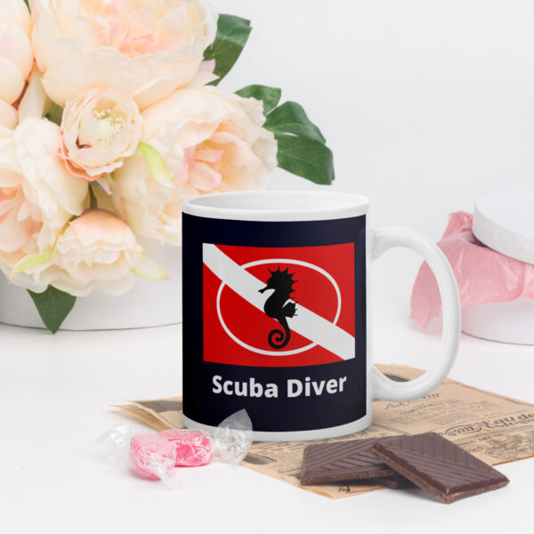 Seahorse Mug Scuba Diver Navy White glossy mug