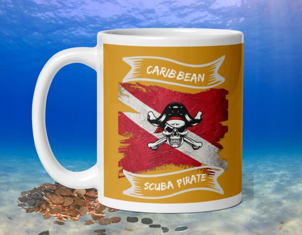 Caribbean Scuba Pirate gold White glossy mug - Image 2